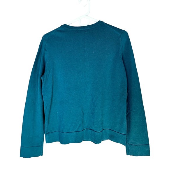 Charter Club Sweater Womens Size M Teal Metallic Gold Bee Embroidery Button Up - Picture 2 of 8